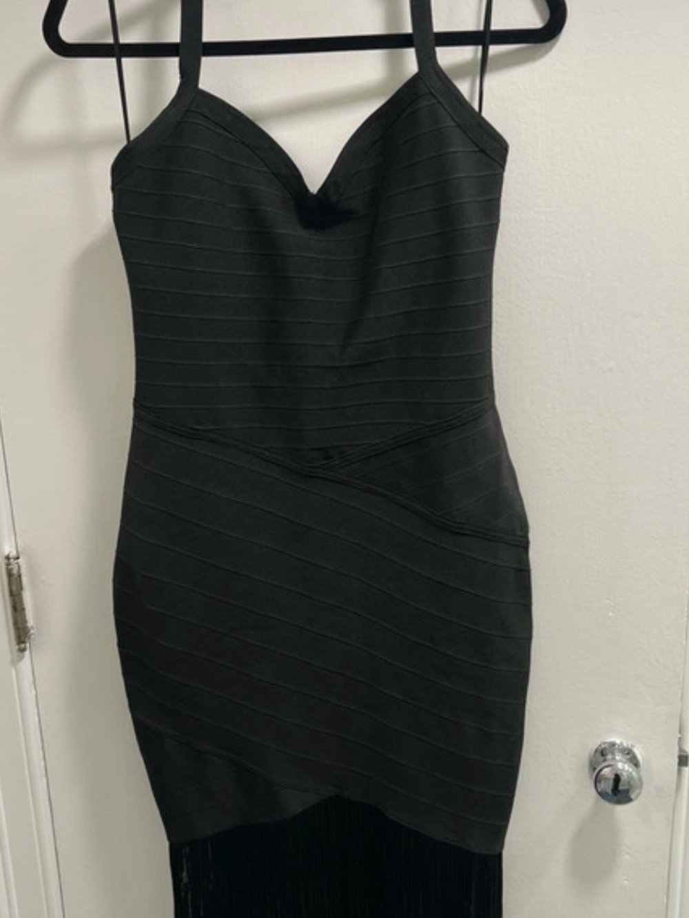 Black Strappy halter Bodycon Dress - Classic Evening Look with fringe bottom